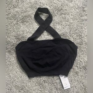 Cider Solid Black Knit Cross Halter Crop Top NWT Small Shopcider
